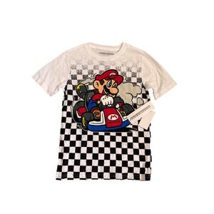 Mario Kart Kids T- Shirt White Short Sleeve Nintendo Mario Racing Size S 6/7 NEW